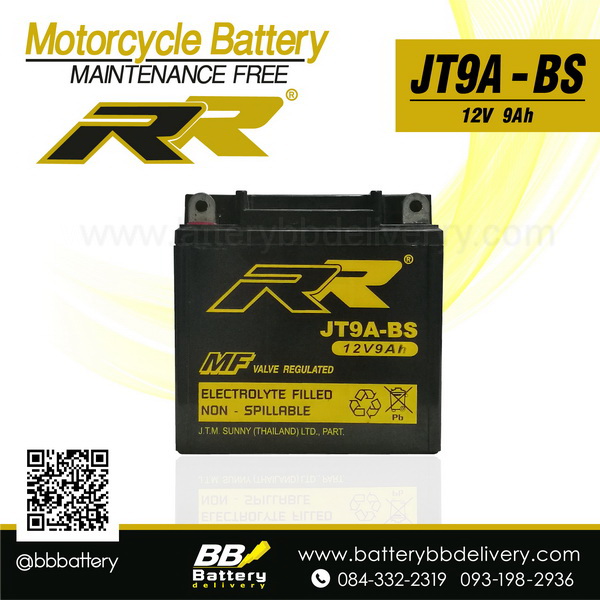 RR JT9A-BS แบตมอเตอร์ไซค์ STALION RR JT9A-BS 12V 9Ah ราคา 800 บาท