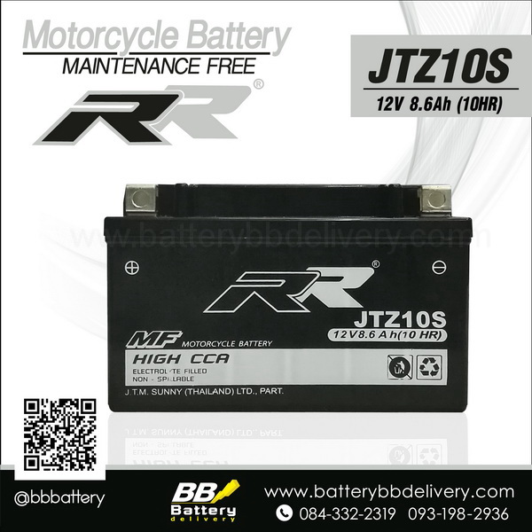 RR JTZ10S แบตมอเตอร์ไซค์ KAWASAKI ER6N, HONDA CB 300, FORZA 300, RR JTZ10S 12v 8.6Ah ราคา 950 บาท